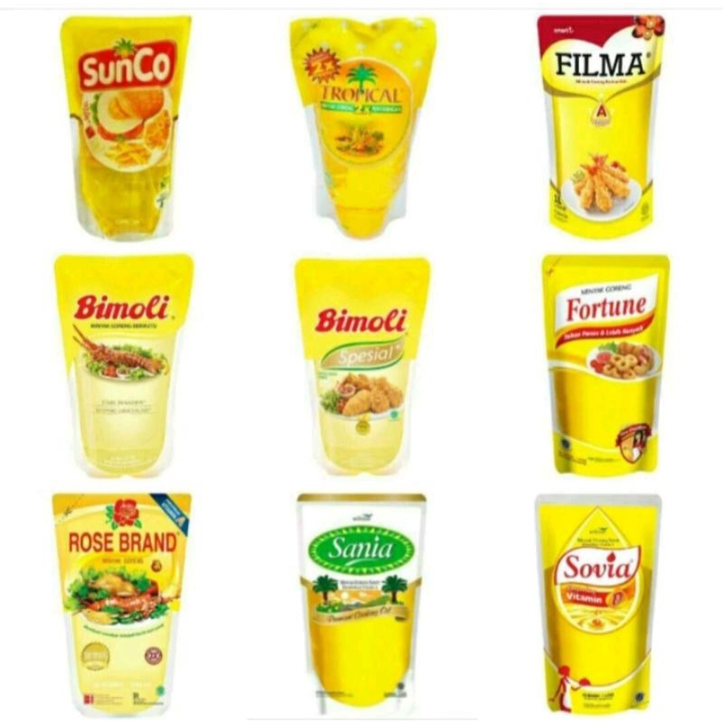 

Minyak goreng random 1liter Bimoli Sovia rosebrand dll