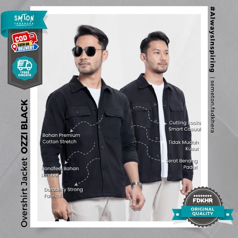 Jaket Fadkhera OZZI BLACK outer pria jaket katun Stretch lengan panjang hitam