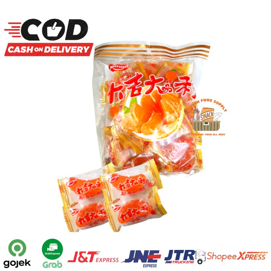 

Nafariz724 ( Berkah ) Naraya Jelly Jeruk Mandarin 500Gr Da Ji Da Li Halal / Permen Lunak Rasa Jeruk