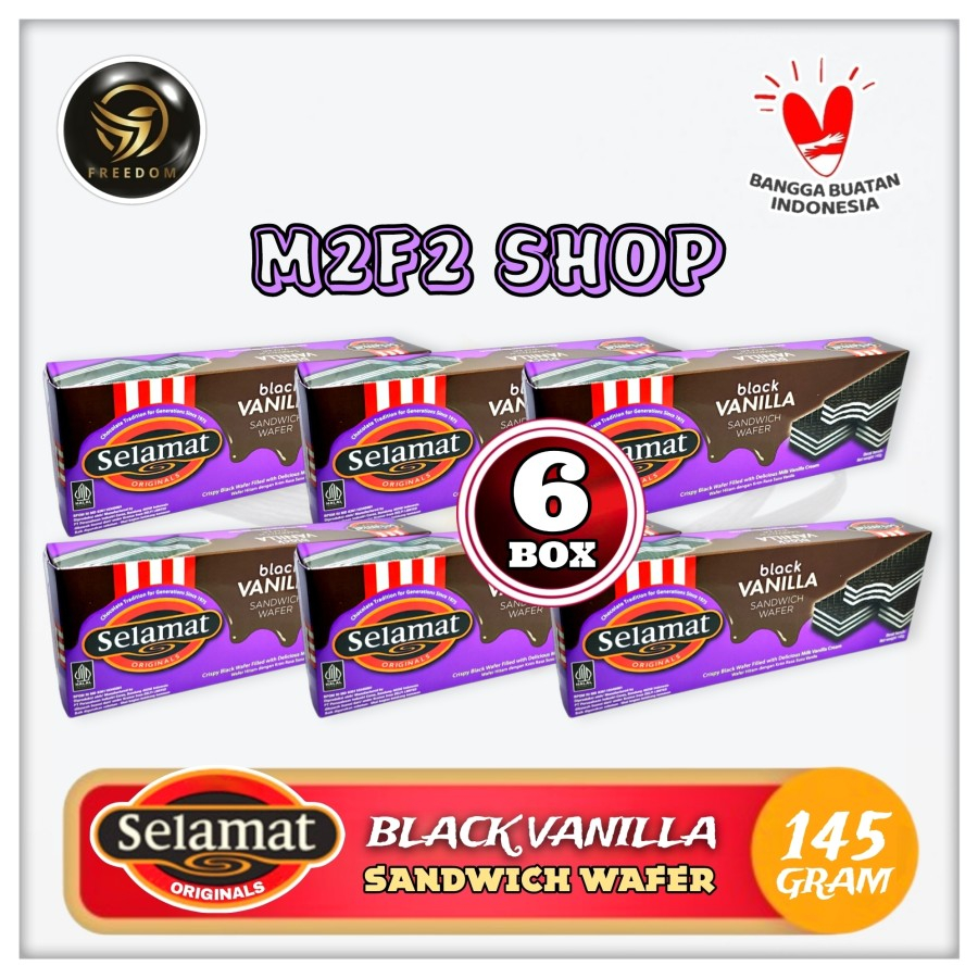 

Selamat Sandwich Wafer Black Vanilla Krim Susu Vanila - 145 gr (Kemasan 6 Box)