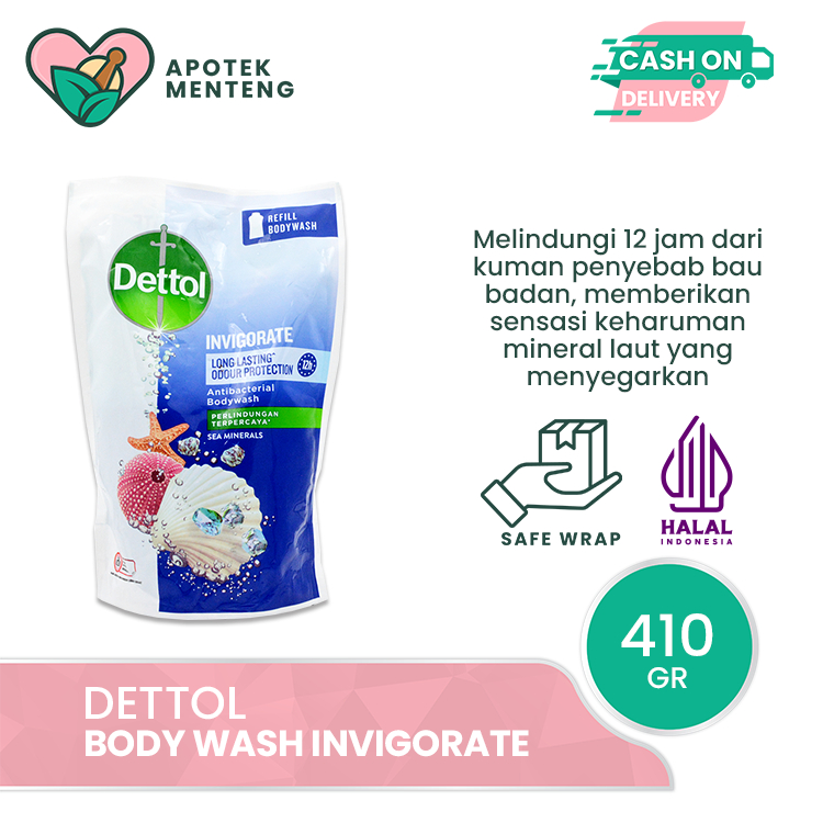 Sabun Mandi Cair Dettol Invigorate 410 Gram - Sensasi Segar Mineral Laut