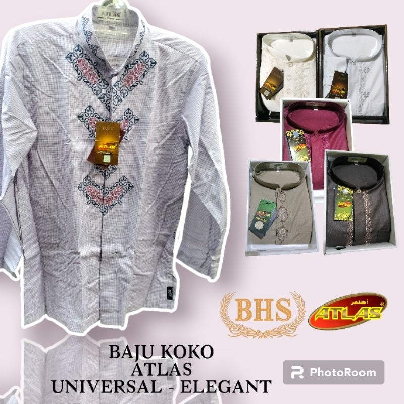 Baju Koko Muslim Pria Atlas Universal Elegant Lengan Panjang Size S M L XL