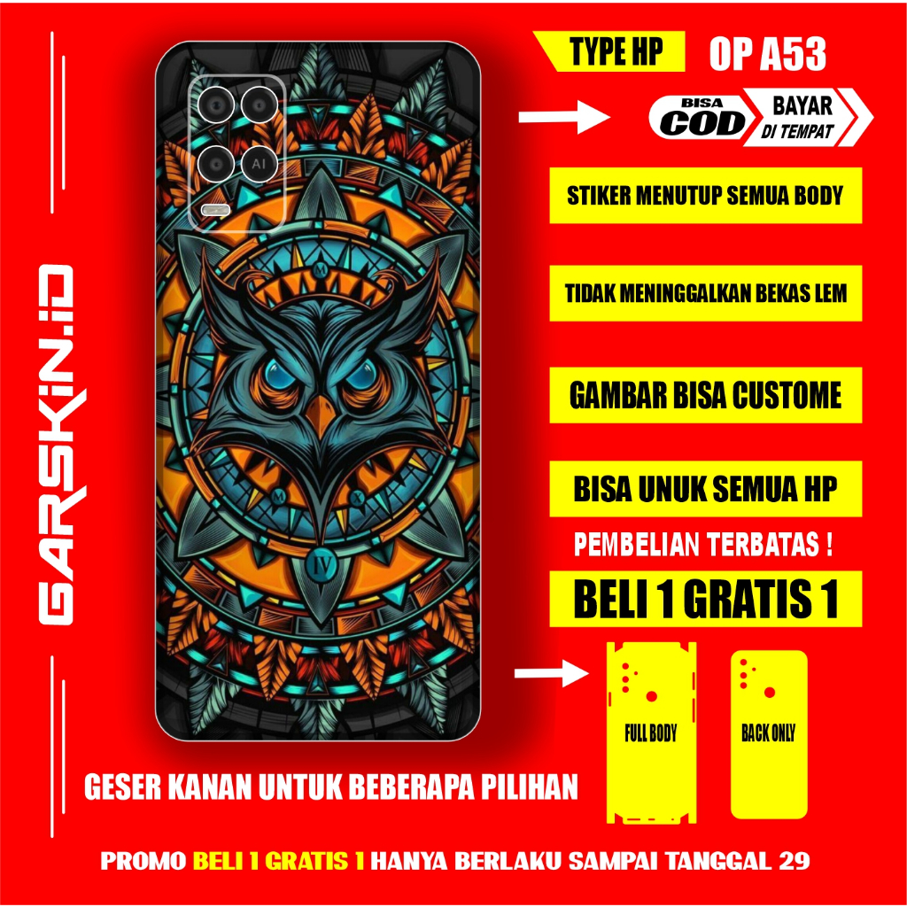 GARSKIN OPPO A53 AKSESORIS CASING PELINDUNG HP OPPO ORIGINAL GRASKIN A53 FULLBODY SKIN PROTEC DESAIN CUSTOME SKIN GADGET MOTIF  ABSTRAK STICKER CASSING STIKER HP KEREN PREMIUM TRANSPARANT BELI 1 GRATIS 1 A53