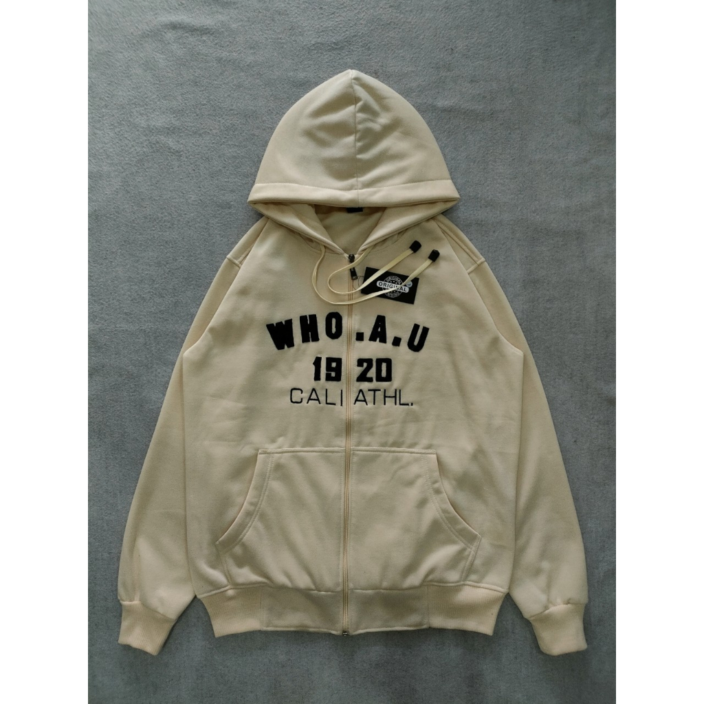 Hoodie Who Au cream keju ziper full bordir original
