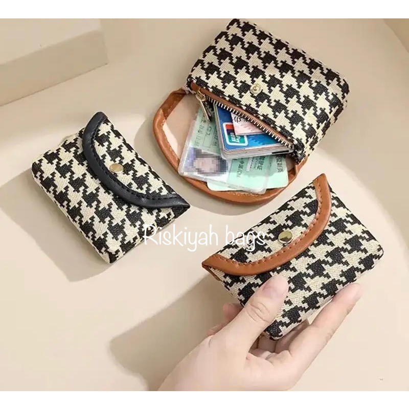 Dompet koin dan kartu kanvas NAGITA dompet wanita houndstooth