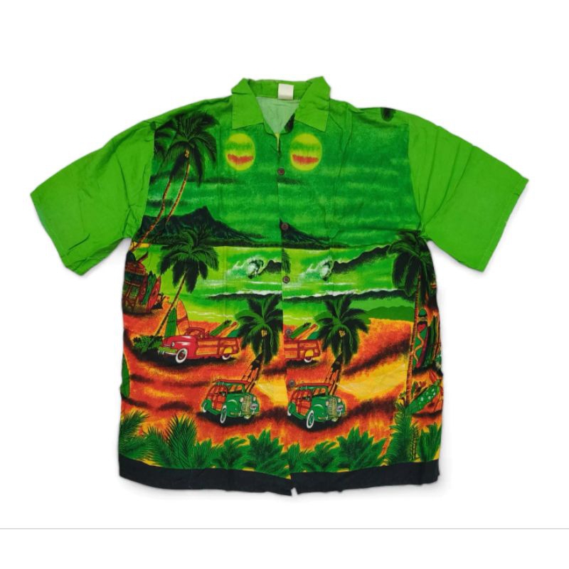 Vintage 80s scenic border AOP hawaiian shirt kemeja pantai hawaii