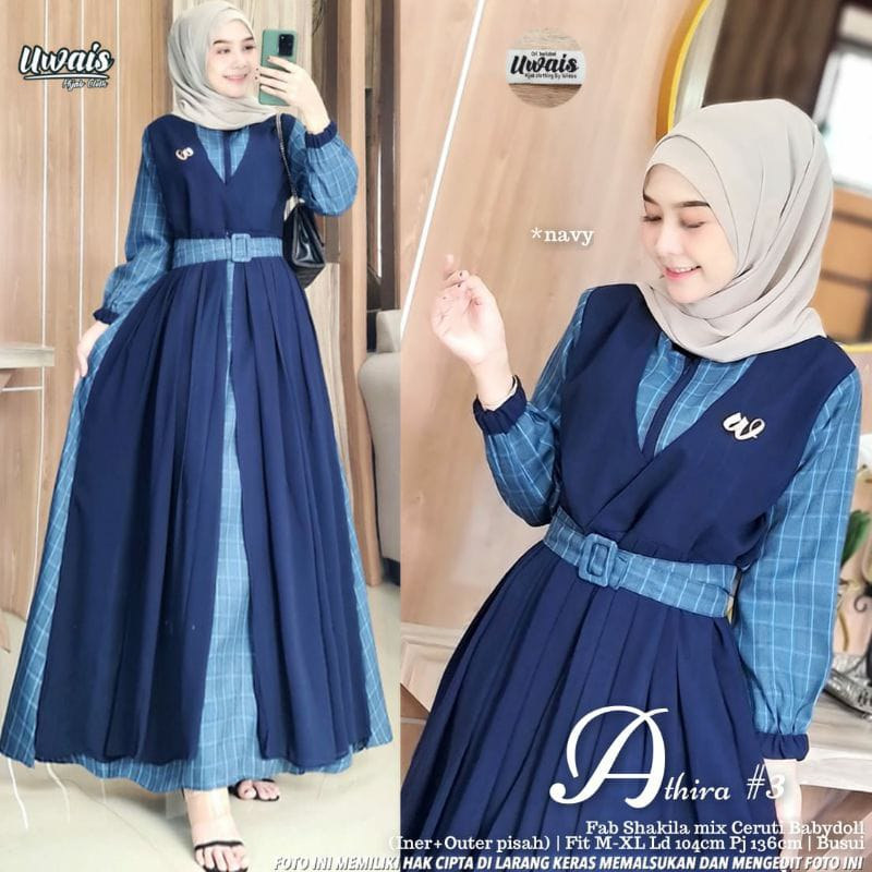 GAMIS ATHIRA MAXY CERUTY BABYDOLL FULL PURING GAMIS MOTIF KOTAK-KOTAK TERBARU 2023 DRESS ATHIRA TERL