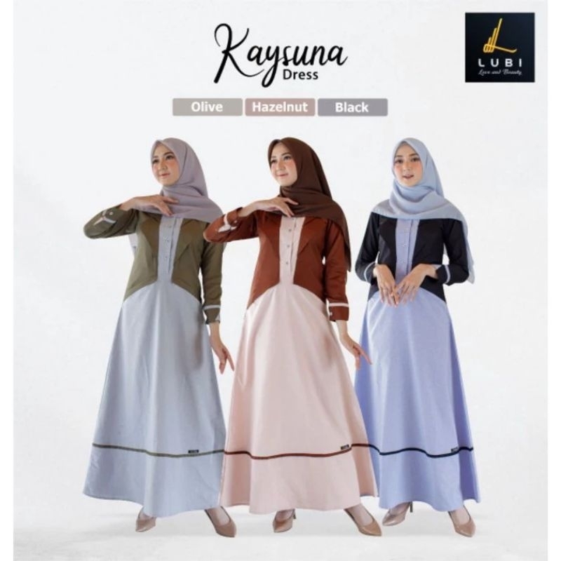 Gamis KAYSUNA DRESS LUBY warna OLIVE HAZELNUT BLACK