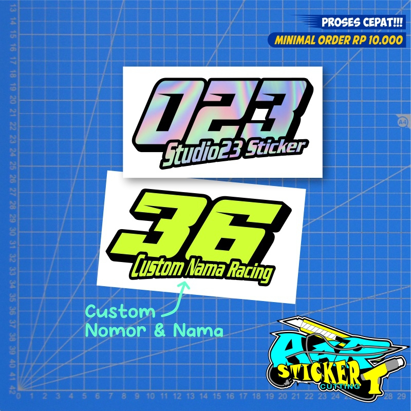 Stiker Custom Nama &amp; Nomor Start Racing Cutting Hologram