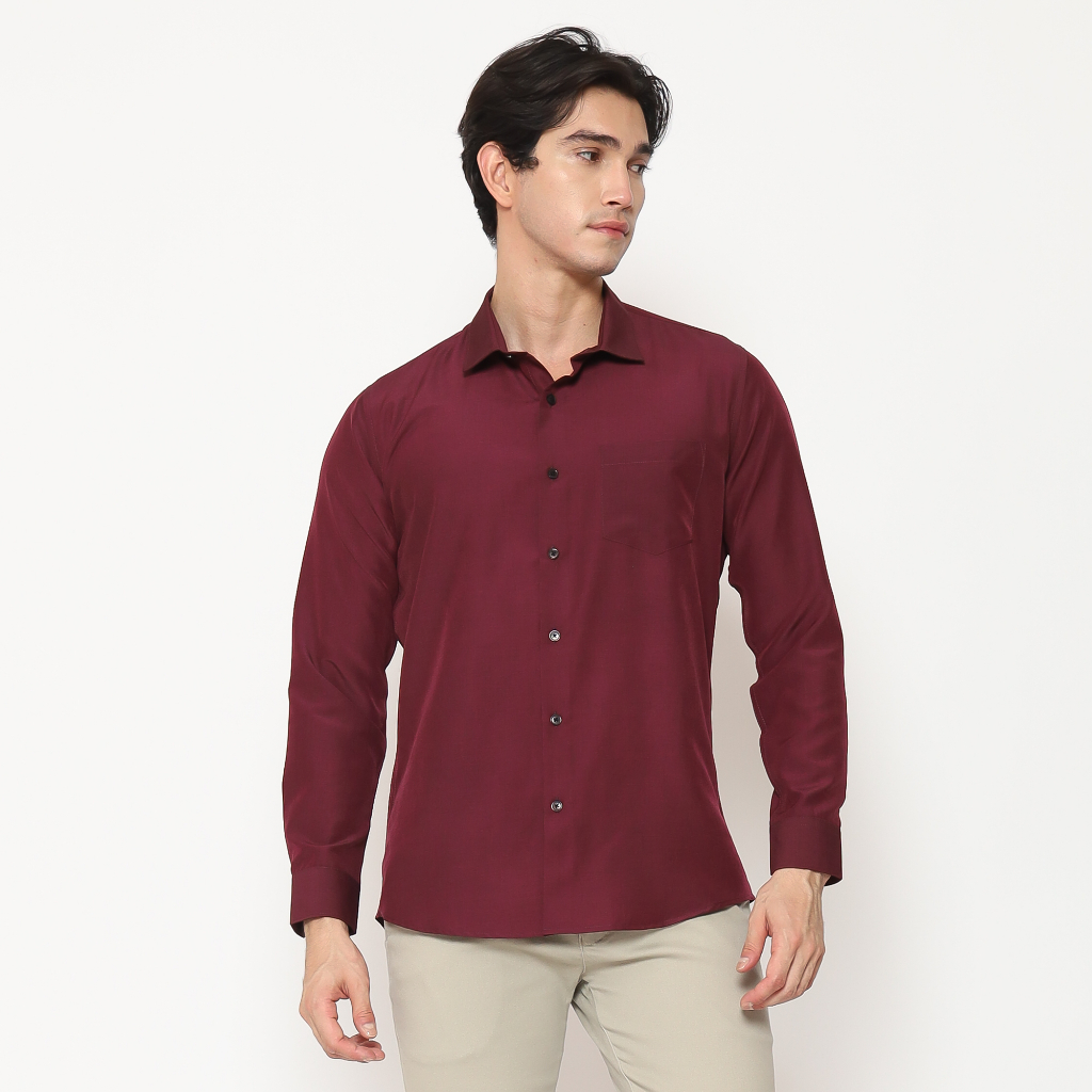 MAGINOT Kemeja Pria Basic Polos Panjang WINE
