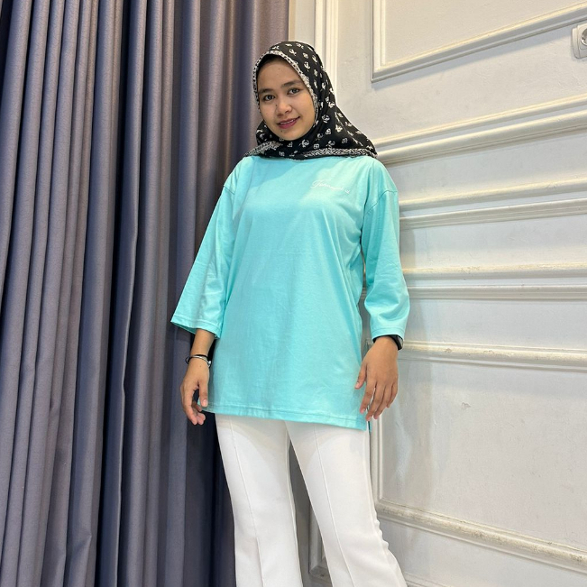 (WARNA PERTAMA) ATASAN BAJU KAOS OVERSIZED WANITA MUSLIM TOP BASIC POLOS / KAOS POLOS OVERSIZE BASIC