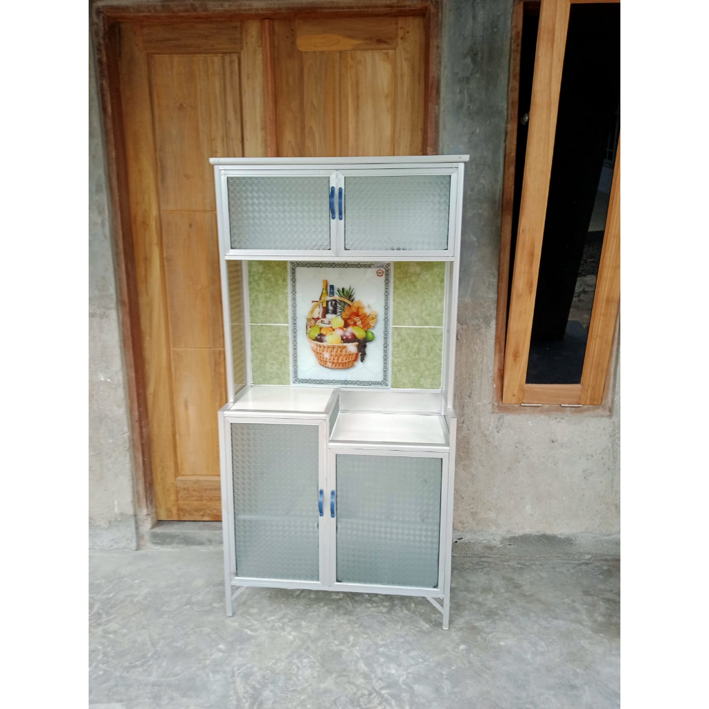RAK PIRING KERAMIK ALUMUNIUM 2 PINTU LEMARI PERLENGKAPAN DAPUR