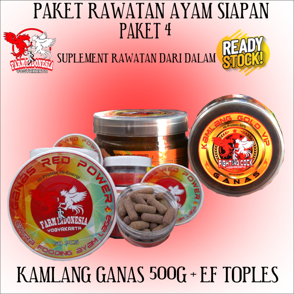 Kombinasi suplement rawatan ayam siapan Kamlang Ganas 500g + Extra Fooding Ganas Red Power