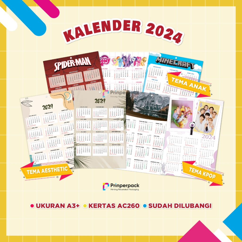 Kalender dinding 2024/ kalender poster /kalender dinding kekinian /kalender aesthetic / kalender mur