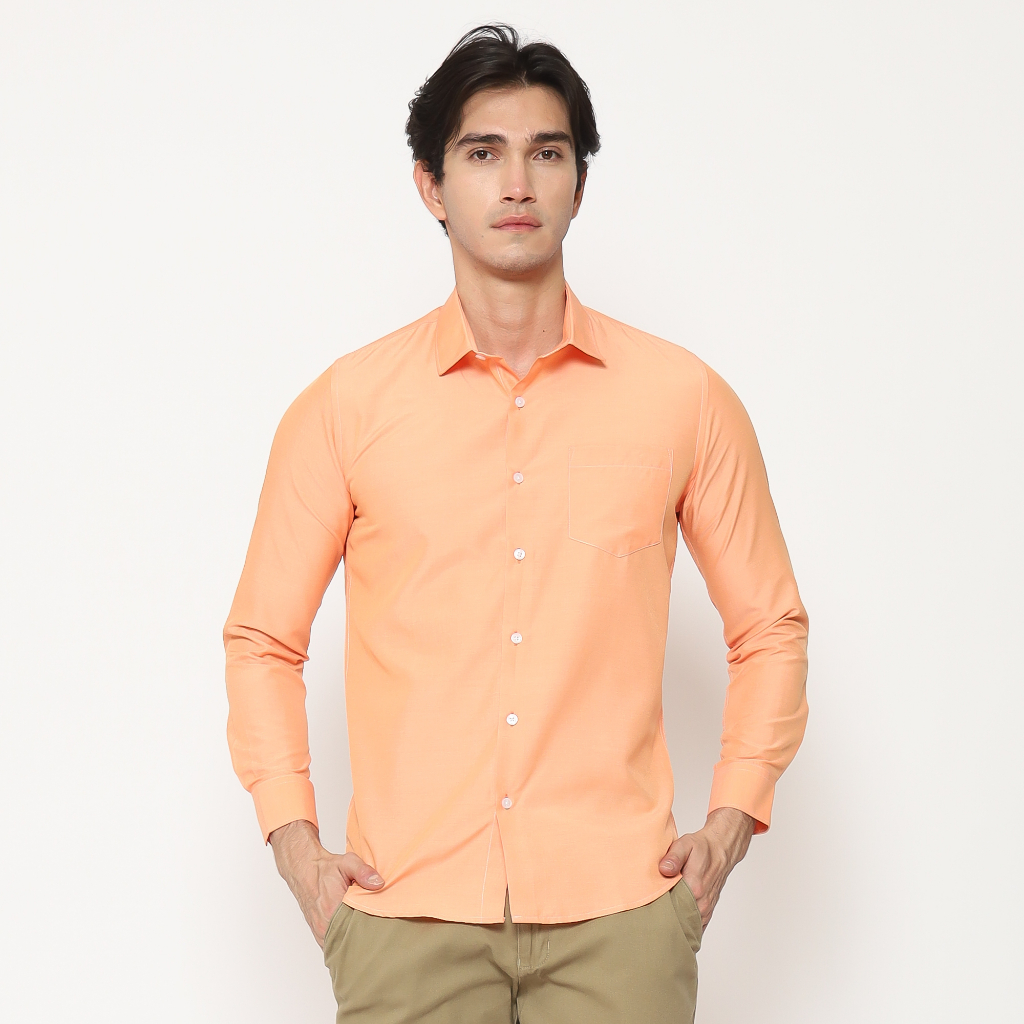 MAGINOT Kemeja Pria Basic Polos Panjang ORANGE