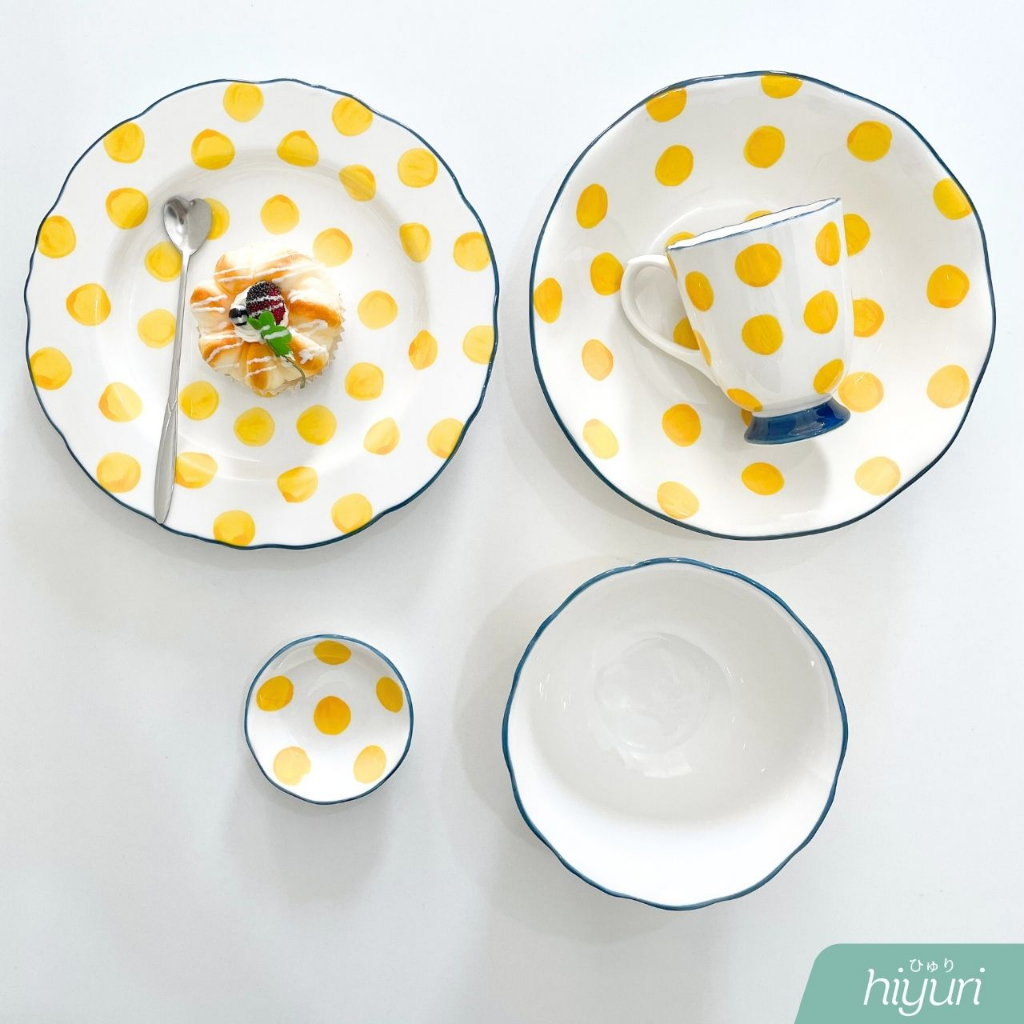 HIYURI Piring Polkadot Dinner Set/Pirinng makan/piring polkadot/piring makan keramik/piring polkadot
