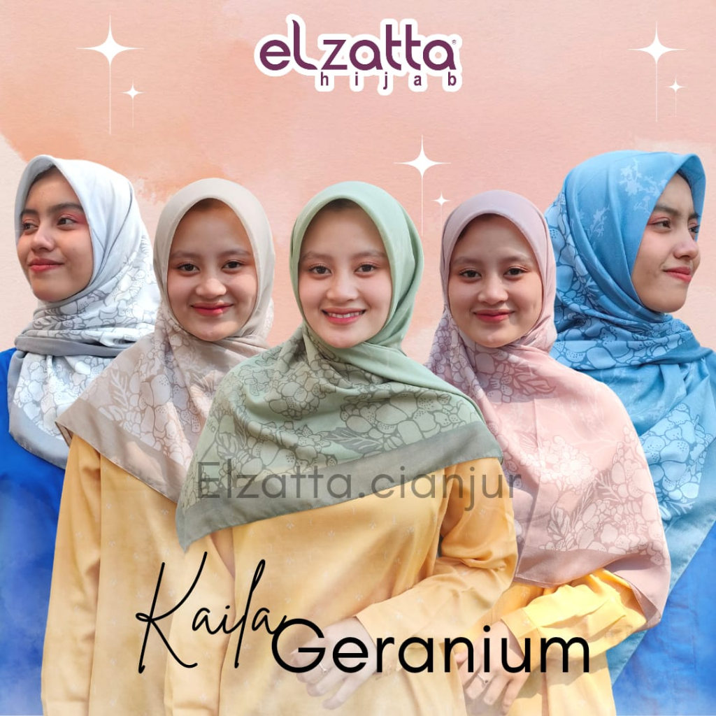 ELZATTA DAUKY HIJAB SEGI EMPAT KAILA GERANIUM KERUDUNG ELZATTA BAHAN VOAL JILBAB ELZATTA SEGI EMPAT 