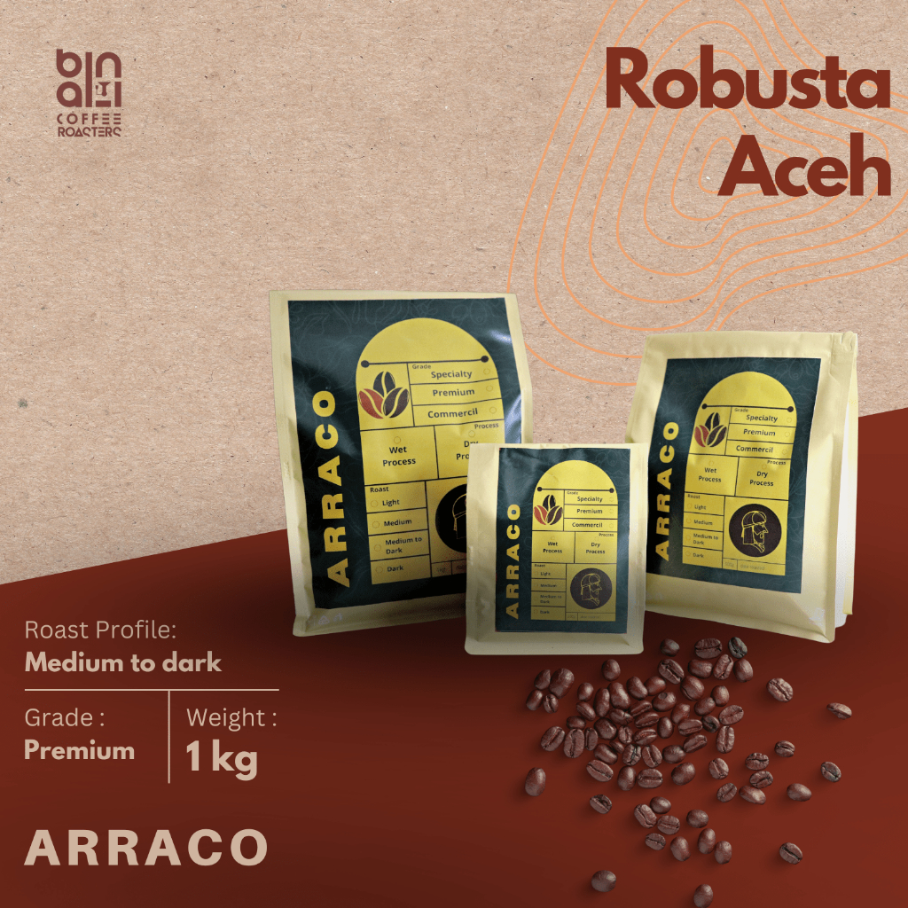 

ARRACO KOPI - Kopi Robusta Aceh Natural 1 Kg Biji / Bubuk | Natural - Medium to Dark Roasted