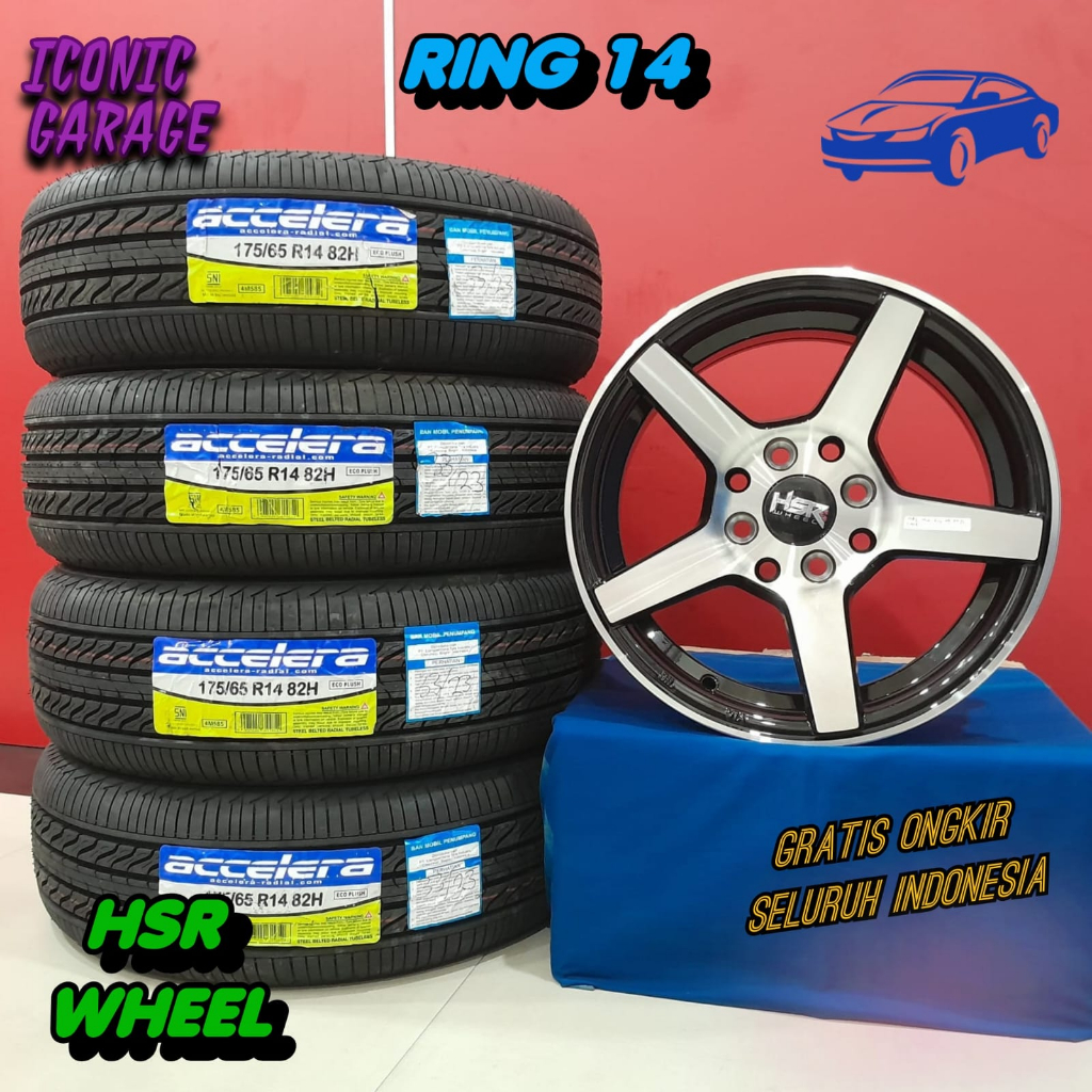 paketan velg mobil hsr ring14 + ban 175 65 ring14 untuk avanza, xenia, brio, agya, calya, ayla, dll