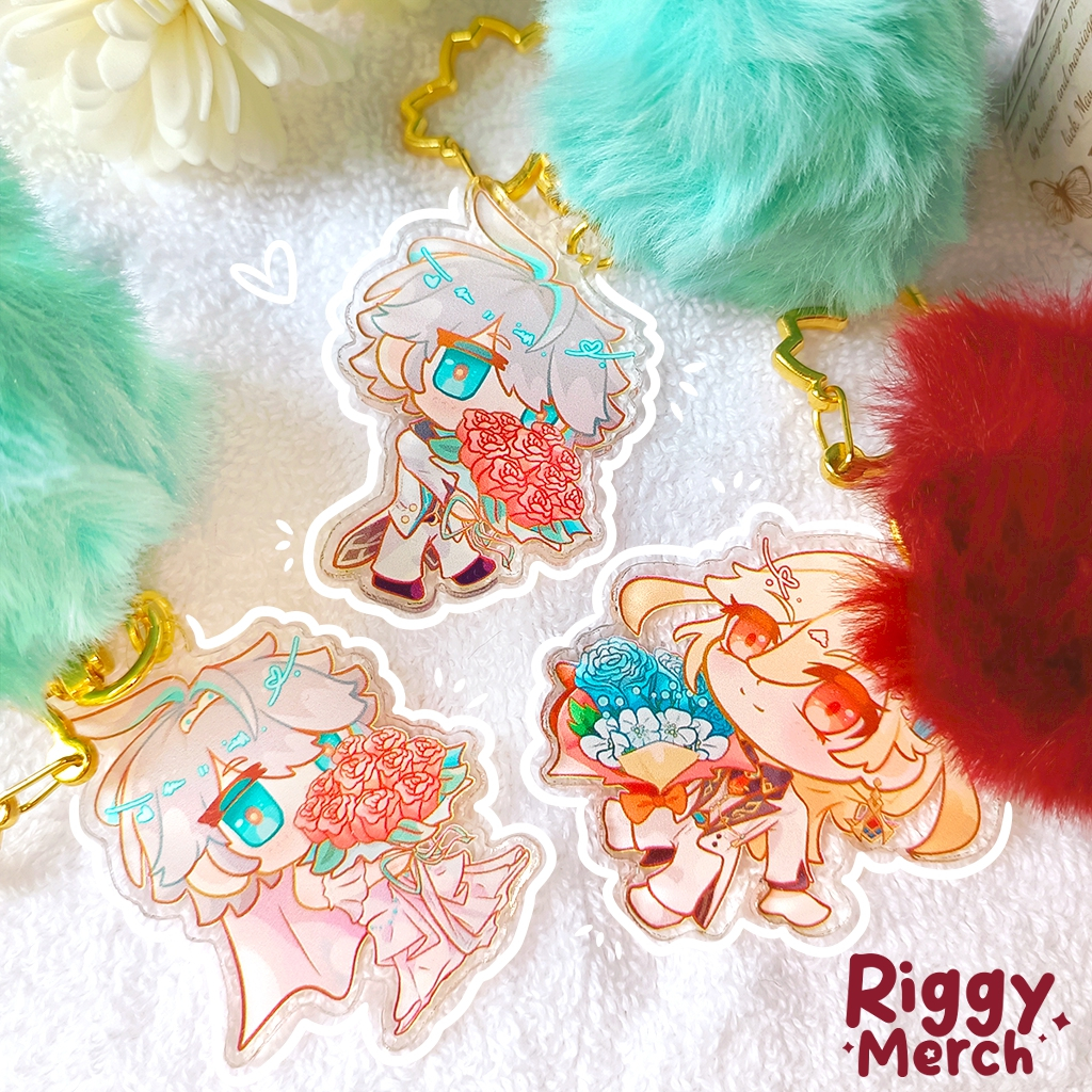 (RiggyMerch) LAST STOCK Kavetham Wedding Flower | Genshin Impact Kaveh & Haitham Pompom Keychain