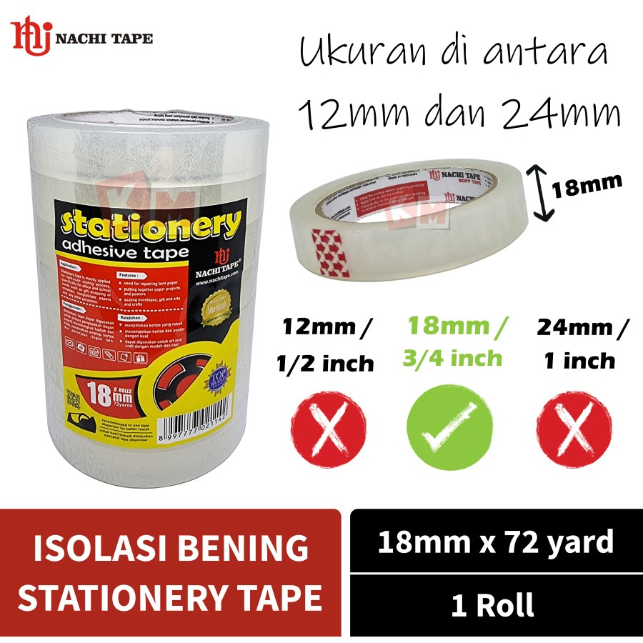 

Isolasi Selotip Bening Stationery Tape Nachi 18 mm 3/4 Inch x 72 Yard