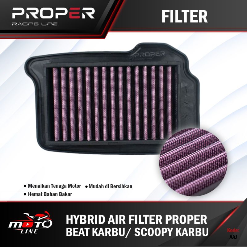 Filter Udara Air Filter PROPER RACING LINE Hybrid - Beat Karbu / Scoopy Karbu