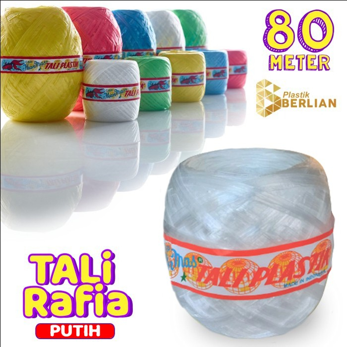 

Tali Rafia Kecil / Tali Plastik Warna Warni Panjang 80 meter - Putih