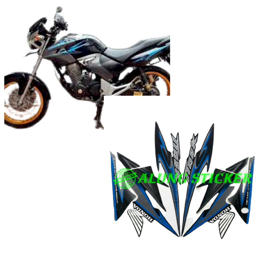 STIKER STRIPING LIS LES BODY MOTOR HONDA TIGER REVO TAHUN 2013 WARNA FULL HITAM-BIRU 1SET STANDAR