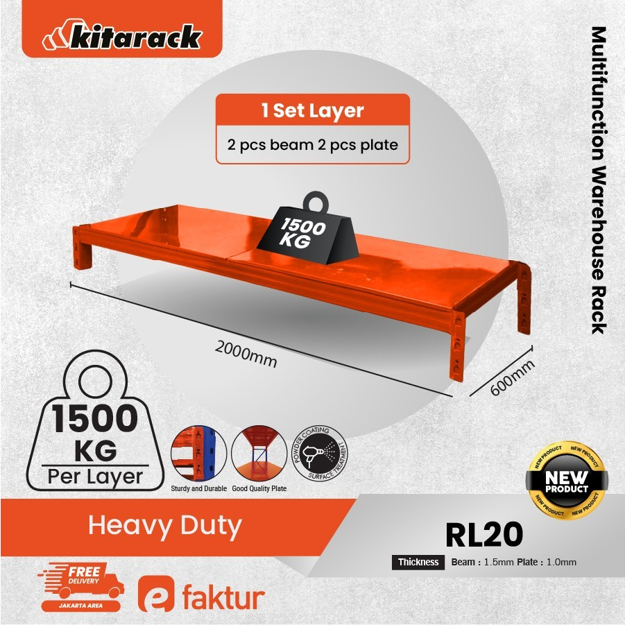 RAK GUDANG HEAVY DUTY RL20 LAYER AMBALAN BESI 1500KG/LAYER