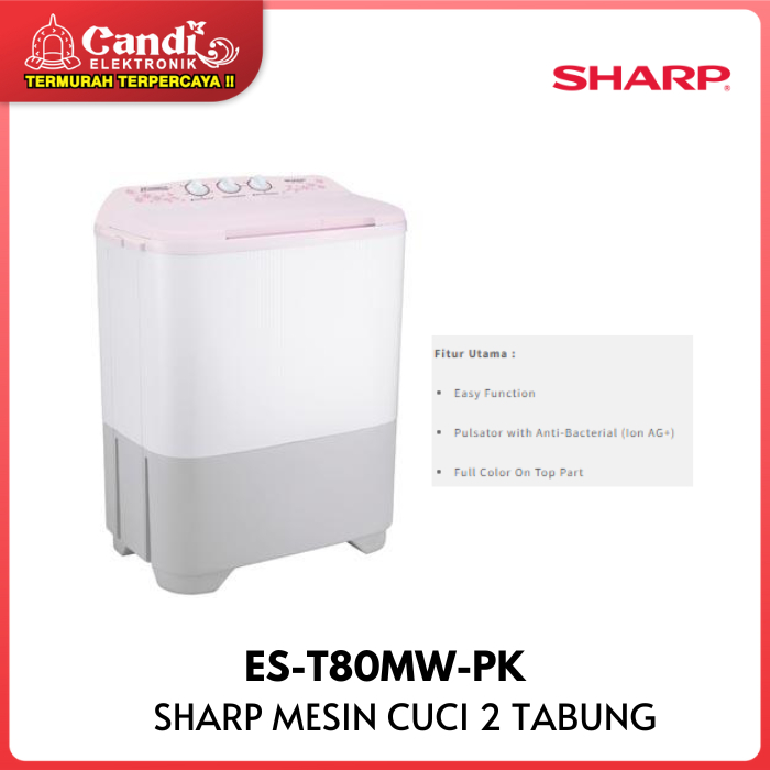 SHARP MESIN CUCI TWIN TUB ES-T80MW-PK 7KG 2 TABUNG