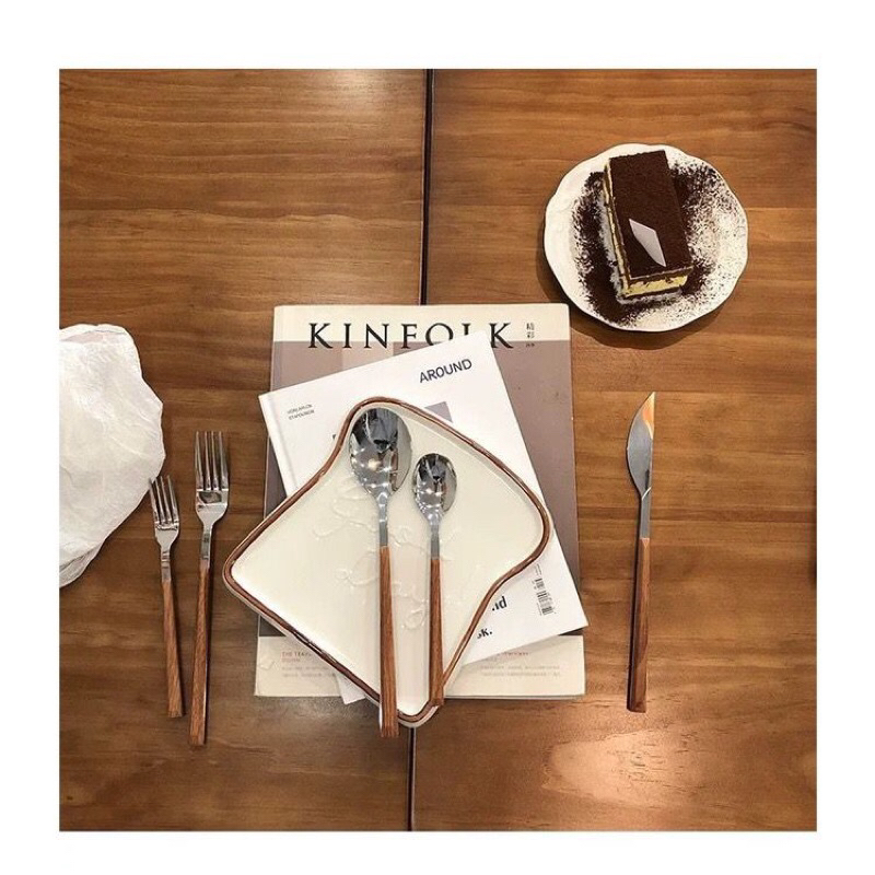 set cutlery kayu/set sendok/sendok gagang kayu/ sendok set pisau