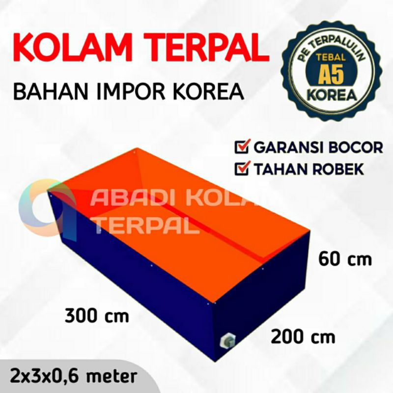 Terpal kolam ikan kotak ukuran 300x200x60/3x2x0.6/2x3x0.6 bahan A5 korea