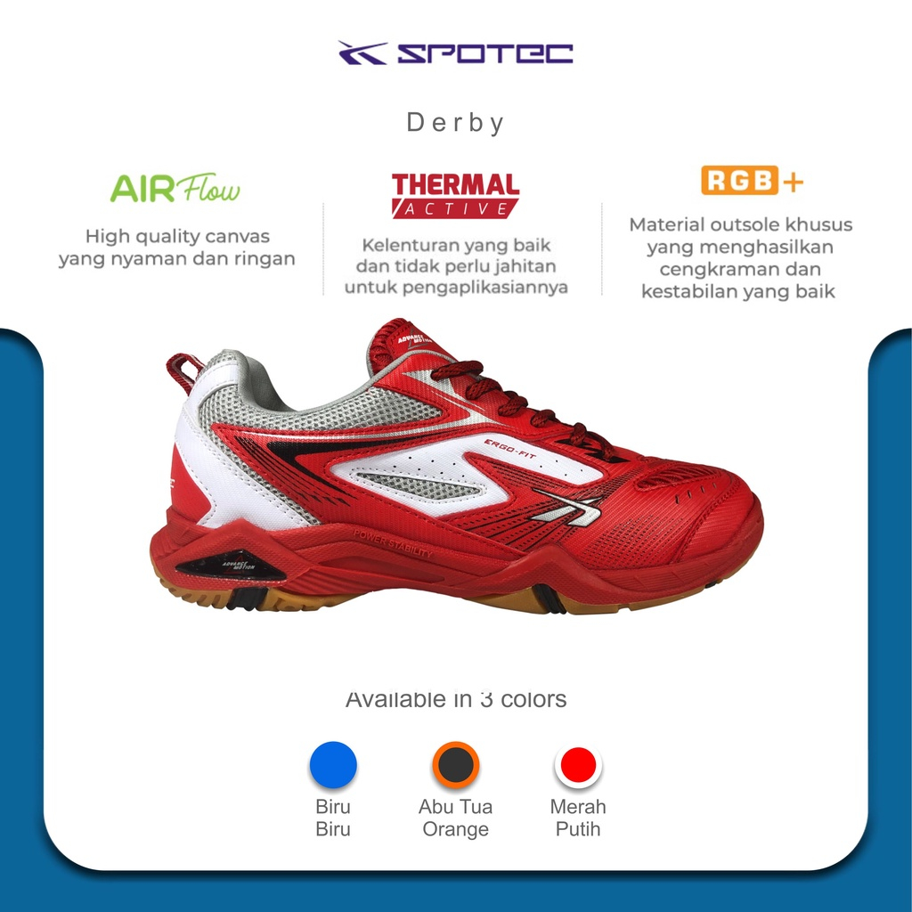 SPOTEC Sepatu Badminton Derby Merah - Putih | Original Spotec