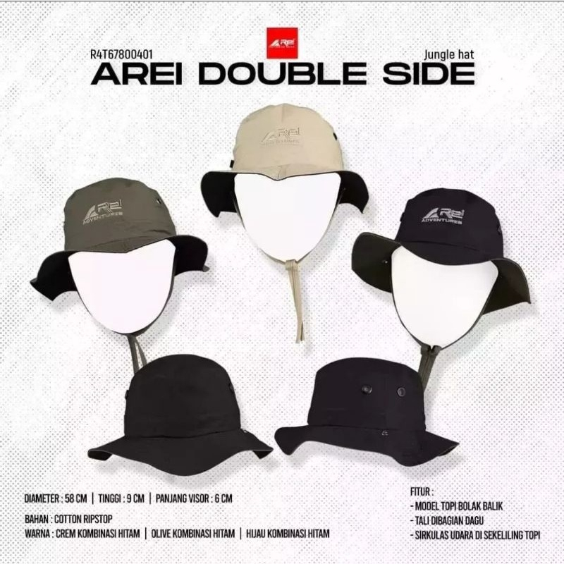 TOPI RIMBA AREI BOLAK BALIK | JUNGLE HAT REI 2 FACE TWO PETUALANG HUTAN PENDAKI GUNUNG ADVENTURE ORI