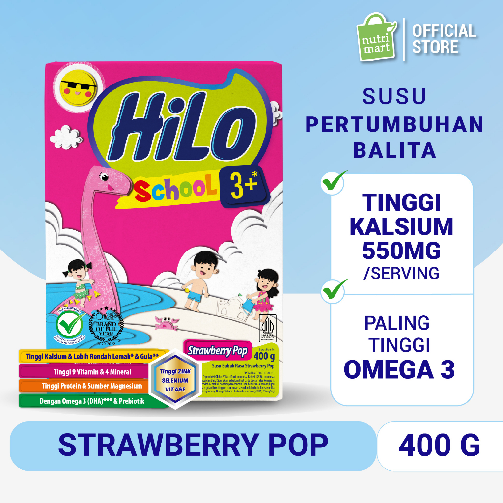 

HiLo School 3+ Strawberry Pop 400gr - Susu Pertumbuhan Anak Usia di atas 3 Tahun