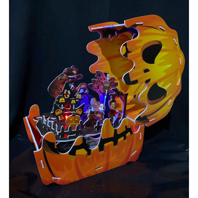 Magic Puzzle with LED Lights Halloween - Jack-O-Lantern - Kado Halloween - Puzzle Anak