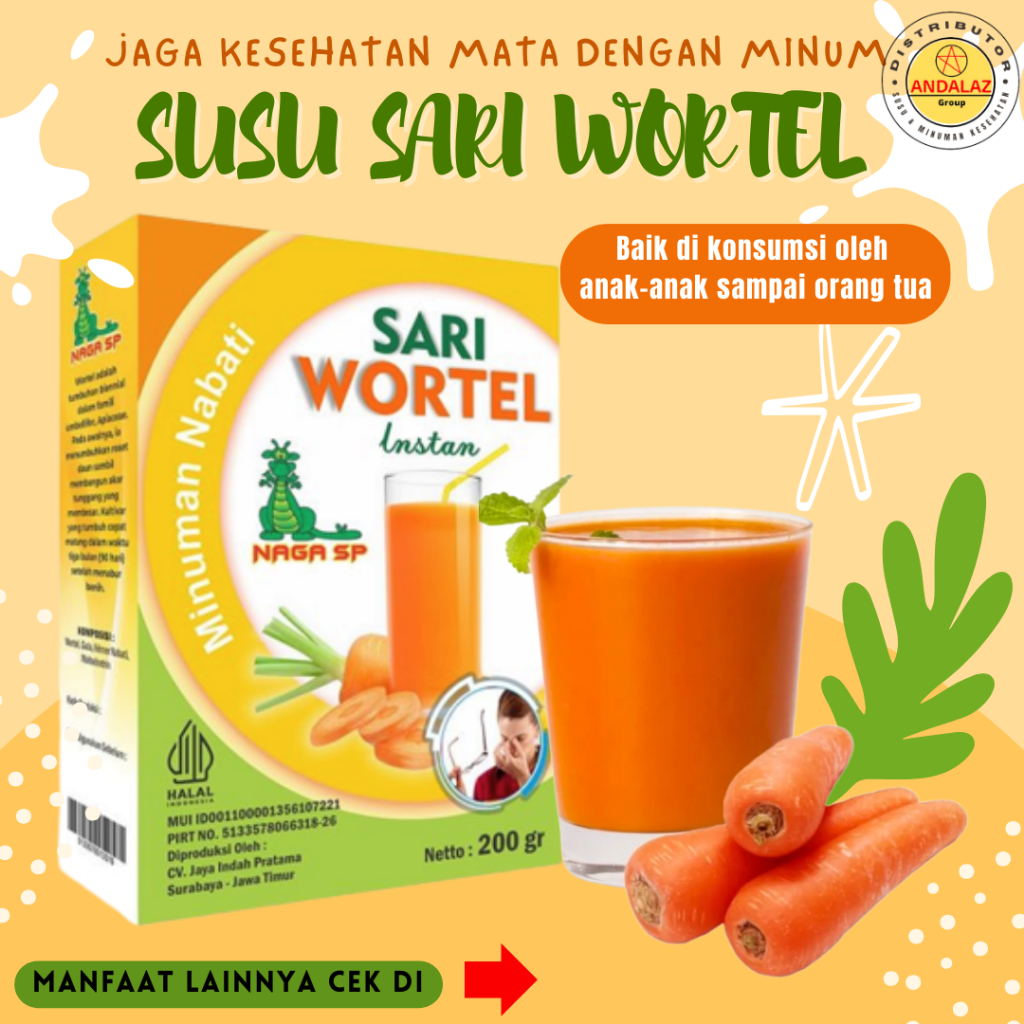 

(BELI 2 GRATIS 1) Susu Wortel - Sari Wortel Instan Naga SP 200g Vitamin Mata Dapat Menjaga Kesehatan Mata - Meningkatkan Daya Tahan Tubuh - Menjaga Kesehatan Jantung dan Organ Hati - Menjaga Kesehatan Kulit - Mengurangi Rambut Rontok - Baik Diminum Anak