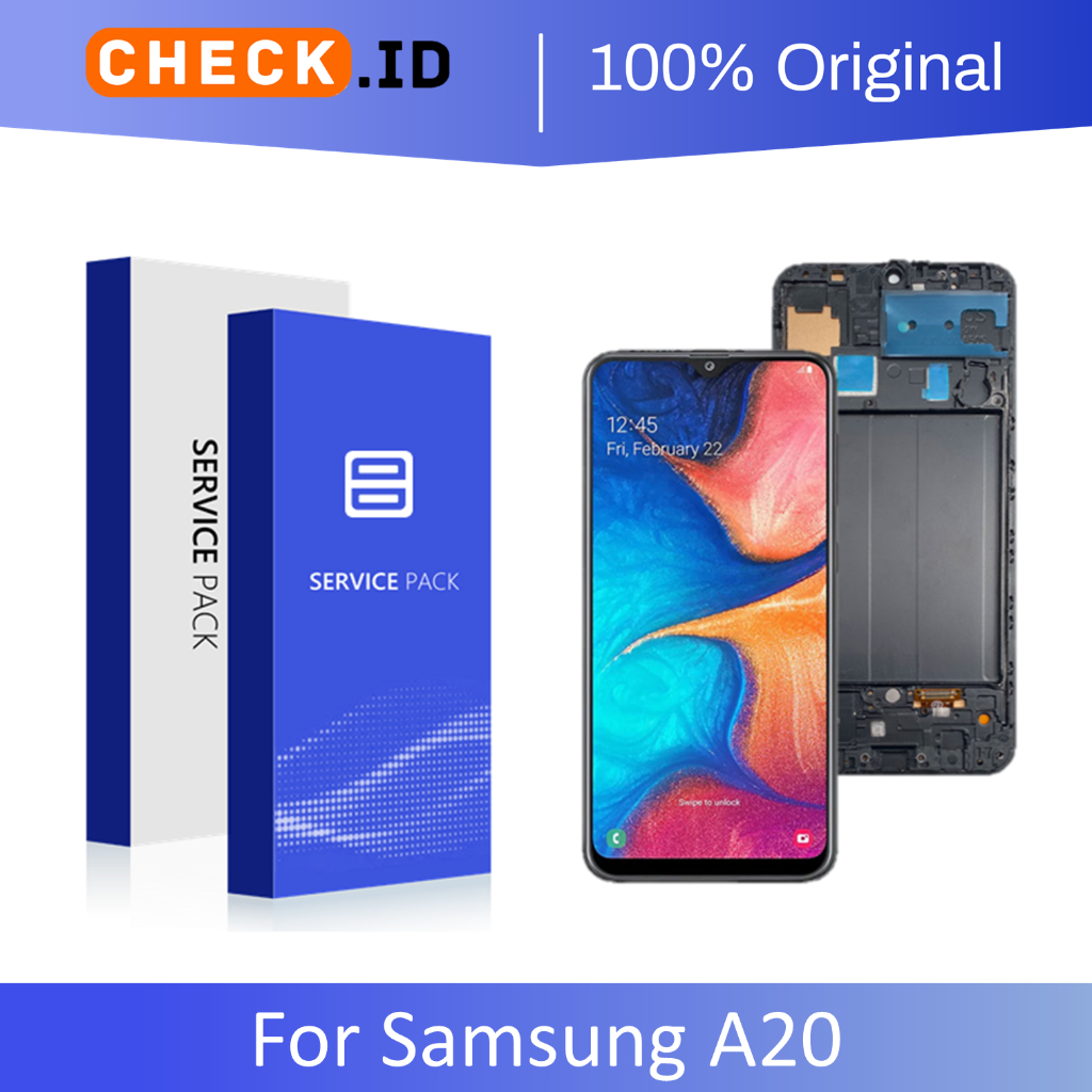 [ CHECK.ID ] AMOLED LCD + FRAME SAMSUNG A20 SM-A205F ORIGINAL