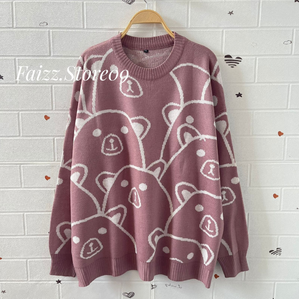 Chucky Sweater Rajut Oversize Motif Mossy Blous Rajut Wanita Korea Lengan Panjang