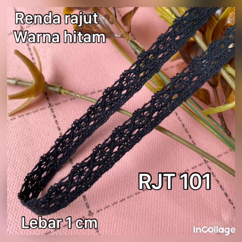 per rol isi 15 yard renda rajut hitam lebar 1 cm