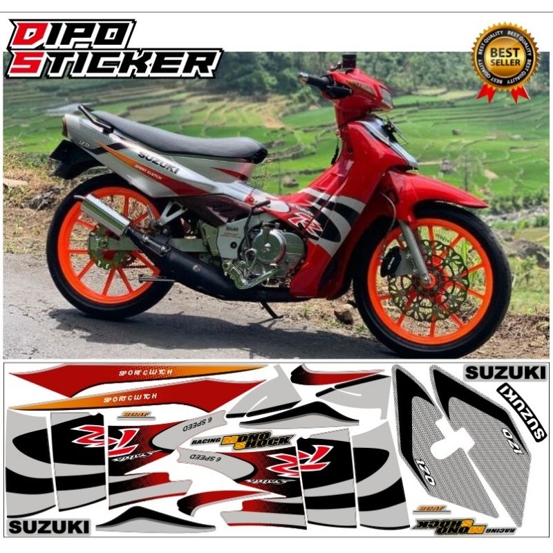 Sticker striping satria 2tak lumba 2002 merah silver Laminasi glossy