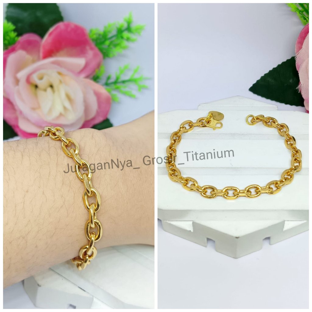 GELANG RANTAI MEDAN TITANIUM EMAS HONGKONG ANTI KARAT & ANTI LUNTUR (COD)