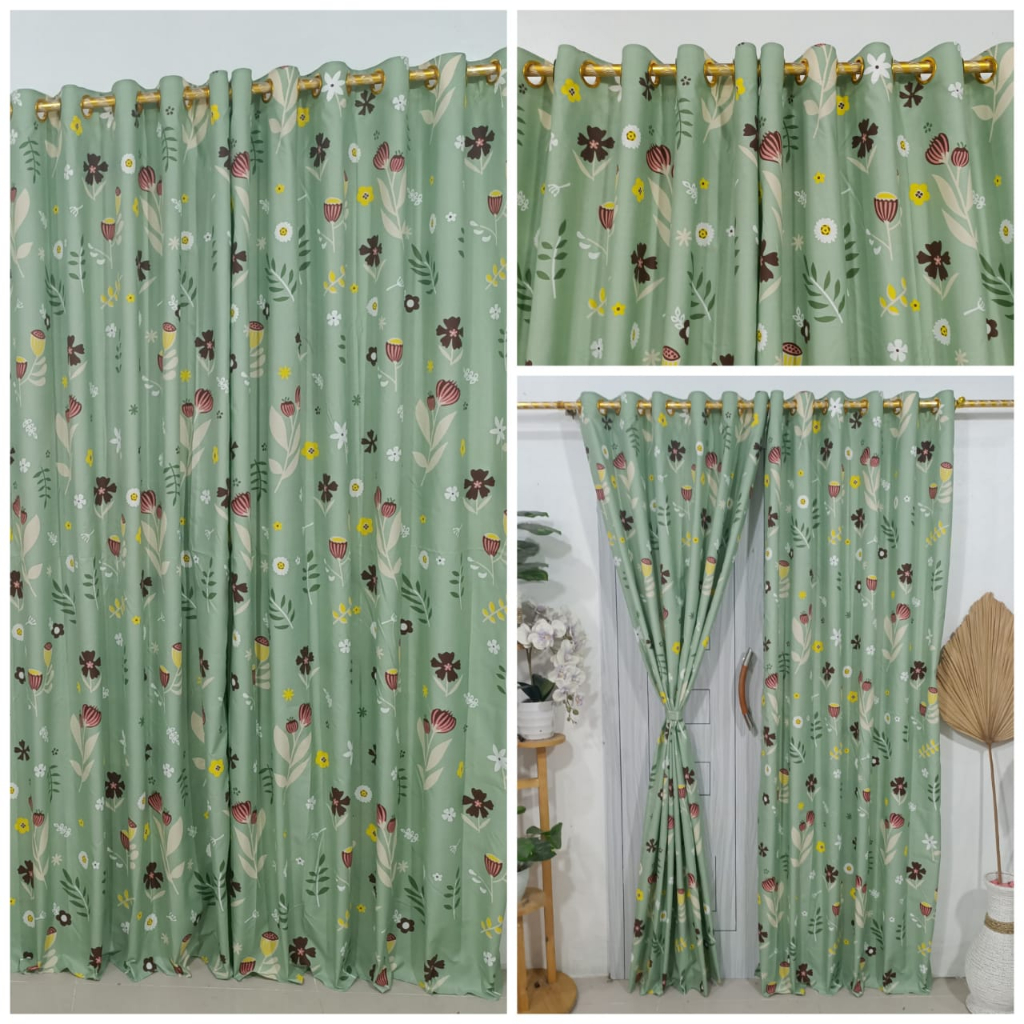 Gorden Pintu Dan Jendela Model Smokring Gold 12 Lubang BUNGA Free Tali Perekat