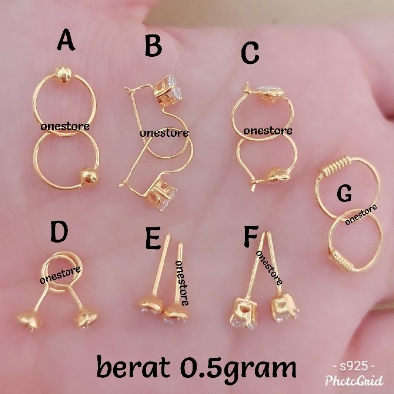 ANTING PERAK BAYI /ANAk SILVER  925 LAPIS MAS PUTIH, ANTING TOGE, ANTING DESI, ANTING MATA SATU. ATG
