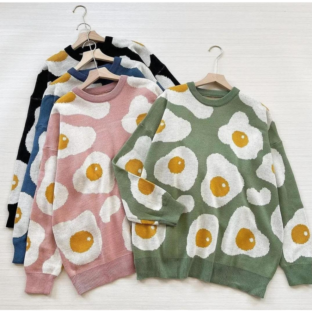 EGG SWEATER KNITE/SWATER RAJUT JUMBO/RAJUT OVERSIZE MOTIF TELUR