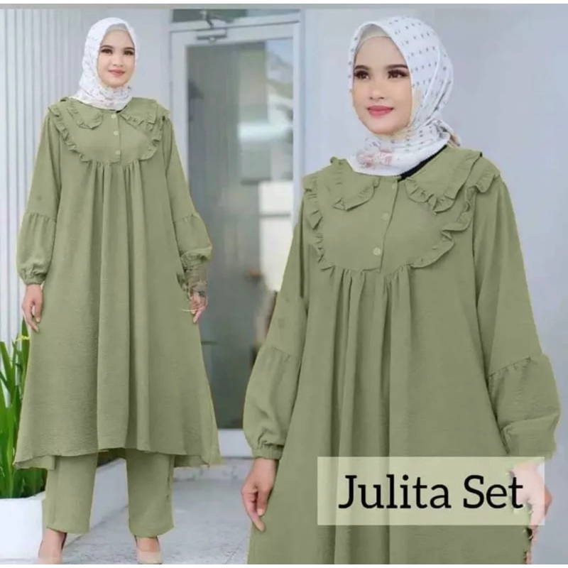 Gerai Klamby - Julita Set Baju Wanita Setelan Jumbo Terbaru Muslim Wanita Terbaru Bahan Cringkle/Set