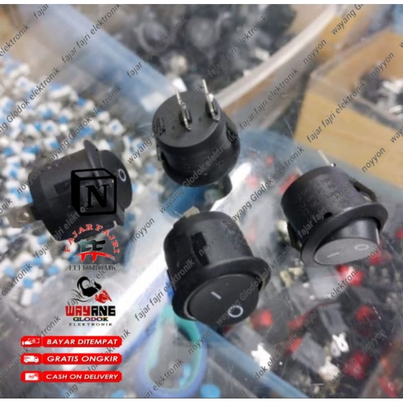 Switch Rocker ON OFF 2 Pin Bulat Saklar 2 kaki Hitam