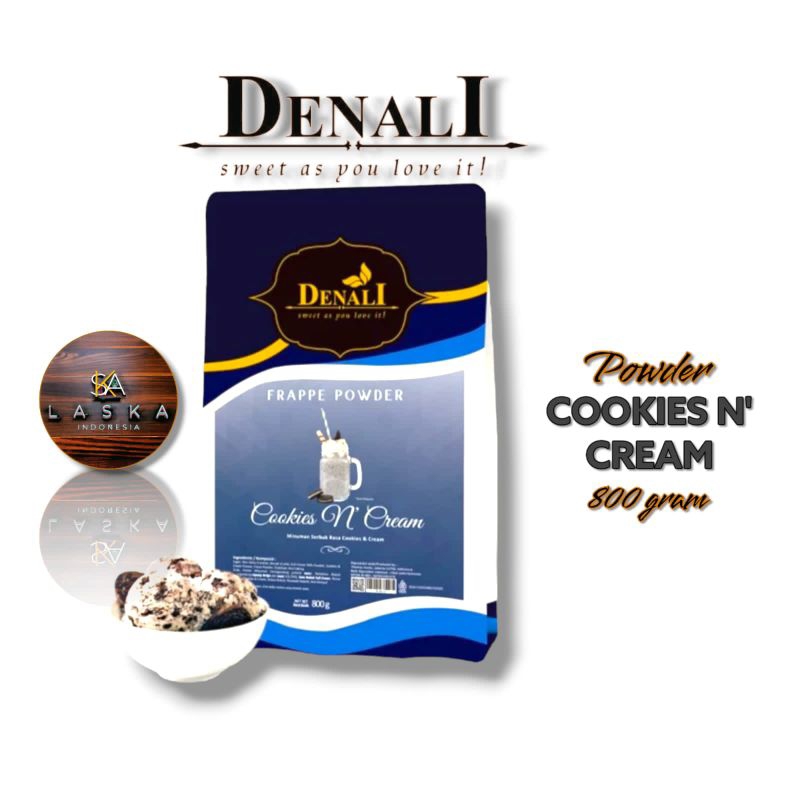 

Coockies n cream Powder Merk Denali 800 grm - bubuk minuman rasa cookies