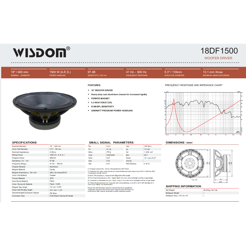 SPEAKER KOMPONEN WISDOM 18 DF 1500 / 18 DF1500 / 18DF1500 – 18 INCH