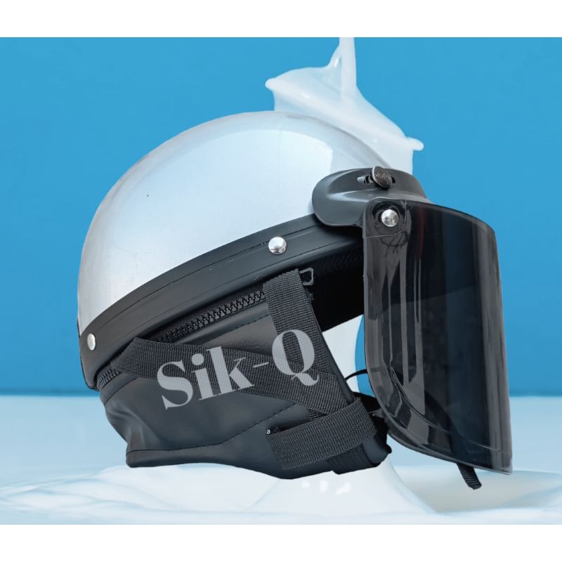 Helm  Chips Cetok Bogo Setengah Retro Silver Gloss- Helm pilot Vintage Vespa-Helm Chips SNI-Helm Chi